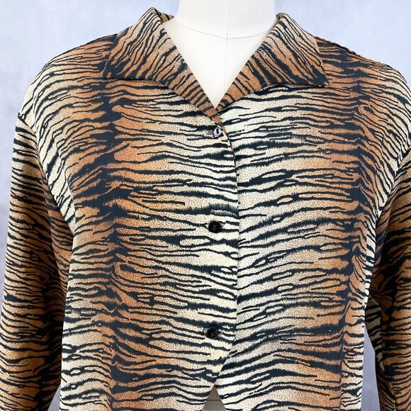 VTG Cactus Flower Womens Western Blouse Size Medium Zebra Stripe Cowgirl Rodeo - Picture 3 of 8